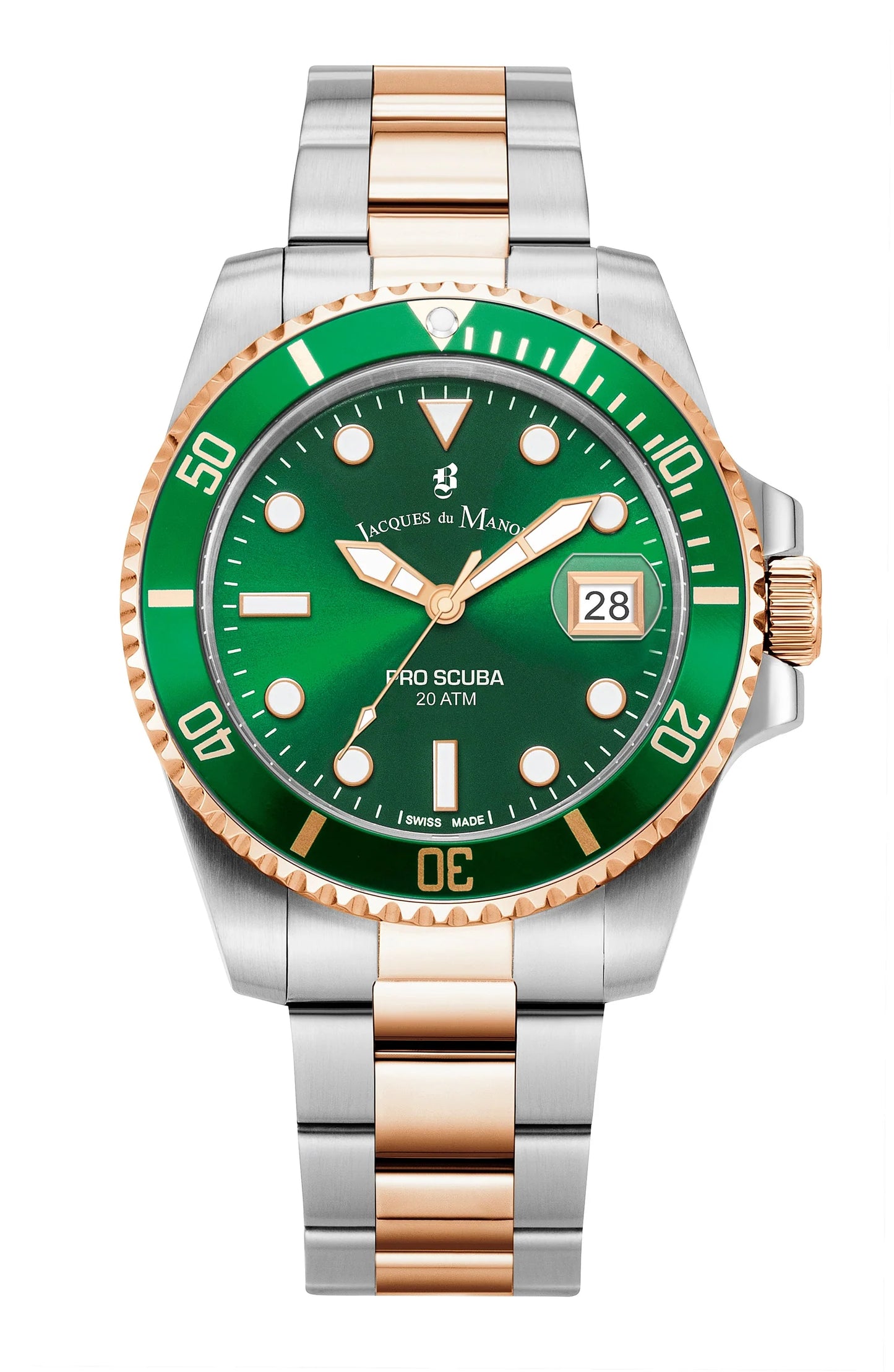 Jacques Du Manoir Swiss-Made Pro Scuba 43 Two Tone Green Watch