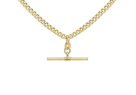 Glow 9ct Gold Hollow Curb Albert T-Bar Necklace 45cm