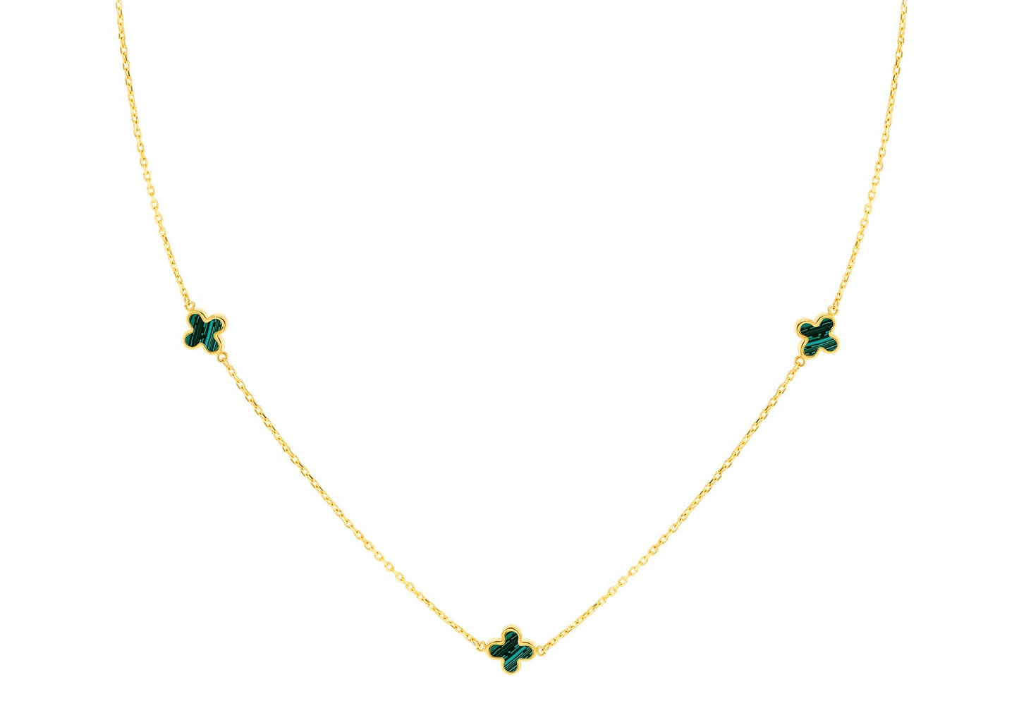 9ct Yellow Gold 3 Malachite Petal Necklace 40-42.5 cm