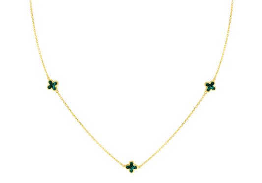 9ct Yellow Gold 3 Malachite Petal Necklace 40-42.5 cm