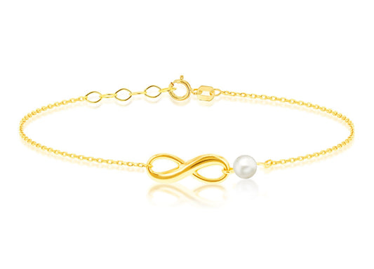 9ct Yellow Gold Freshwater Pearl Infinity Bracelet 16.5-18 cm