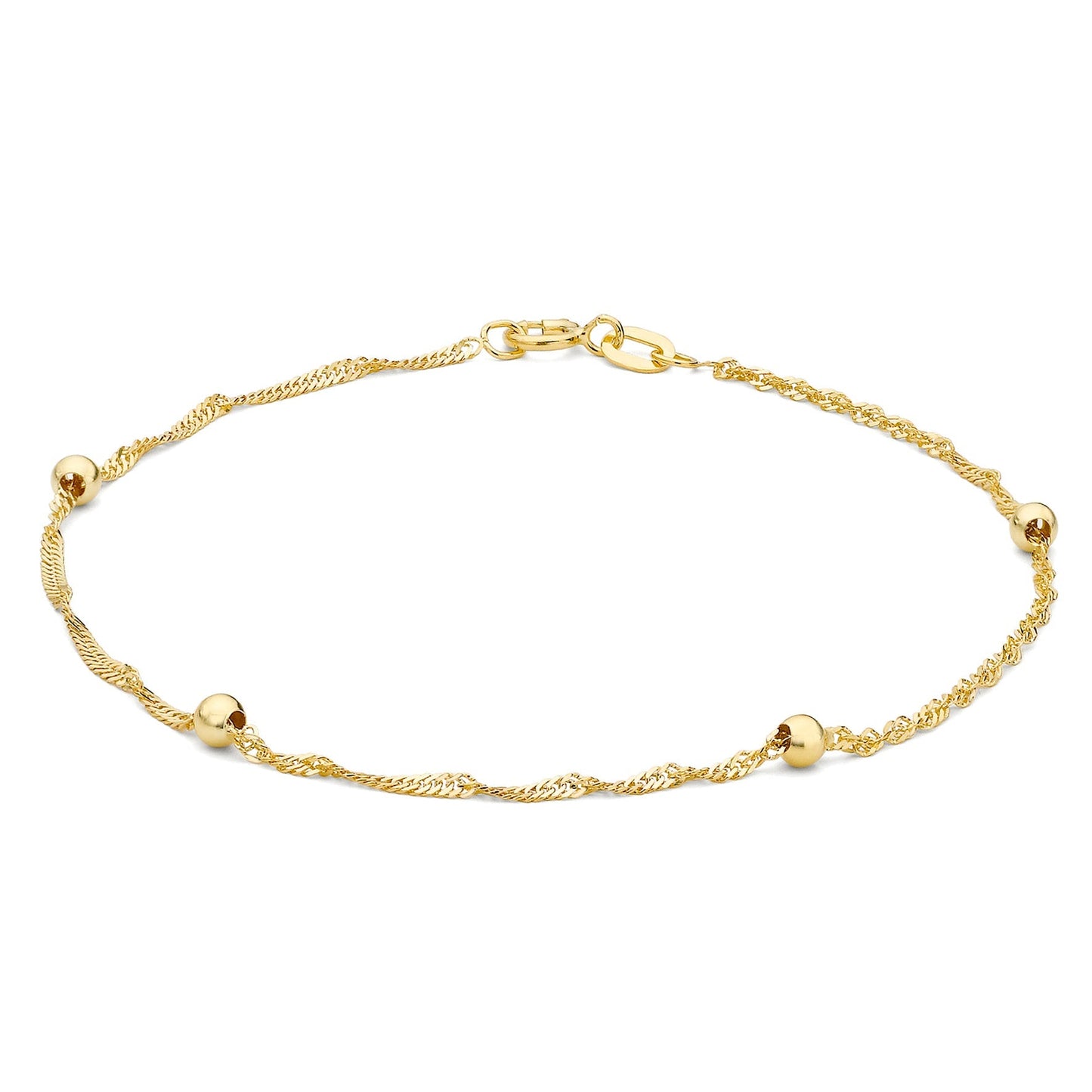 9ct Yellow Gold 3mm Balls and Twist Curb Chain Bracelet 19cm
