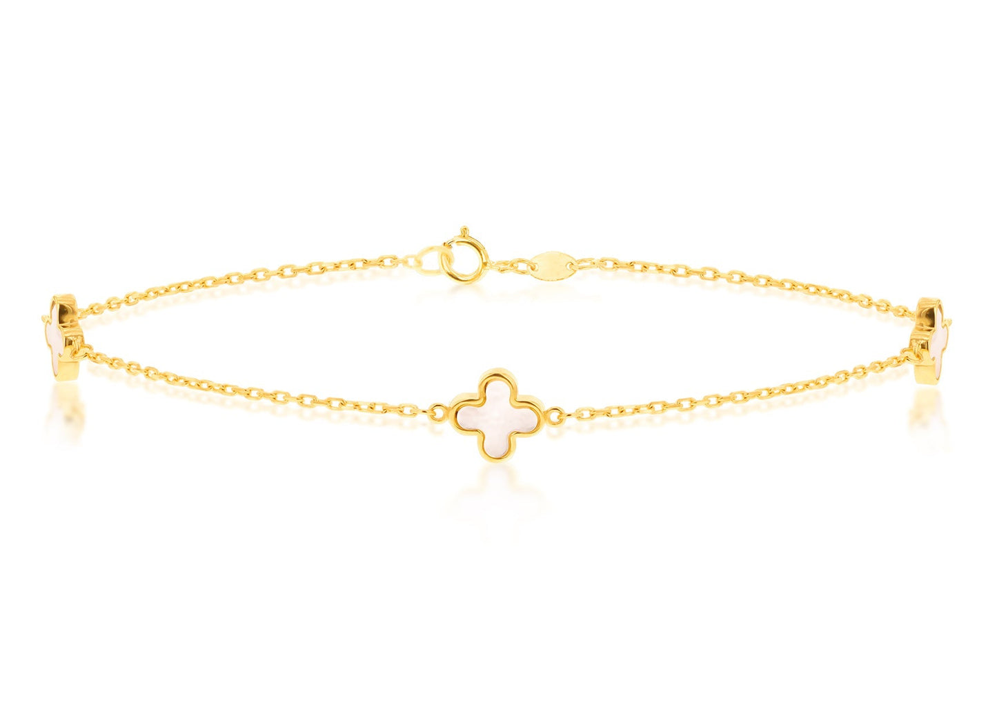 9ct Yellow Gold 3 Mother-of-Pearl Petal Bracelet 19 cm