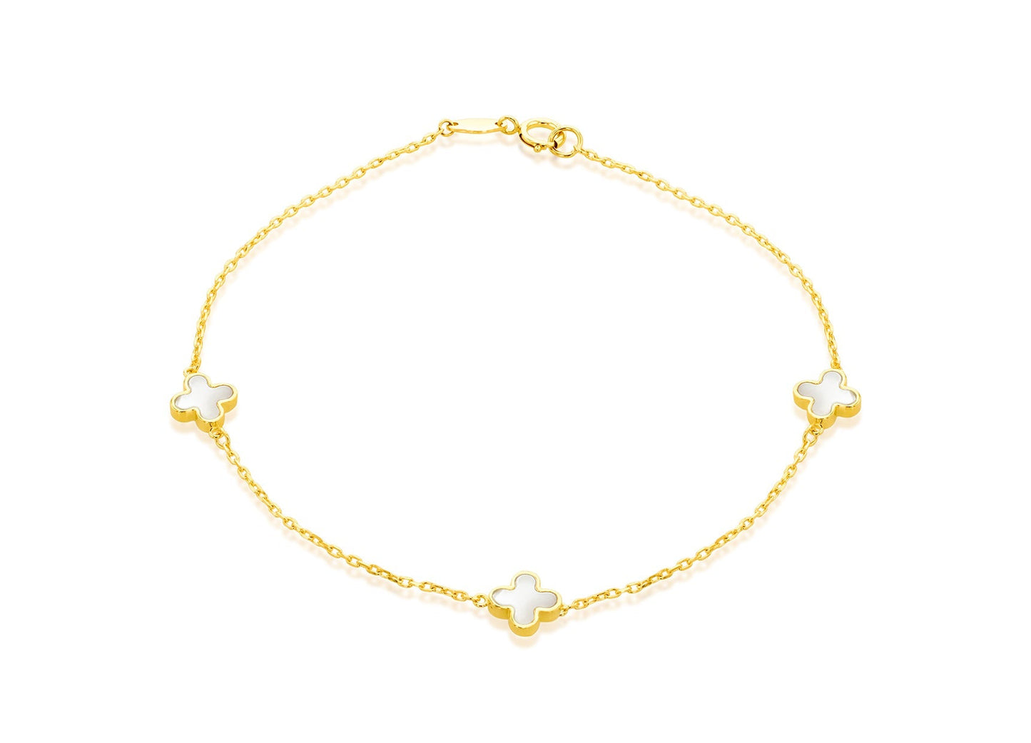 9ct Yellow Gold 3 Mother-of-Pearl Petal Bracelet 19 cm