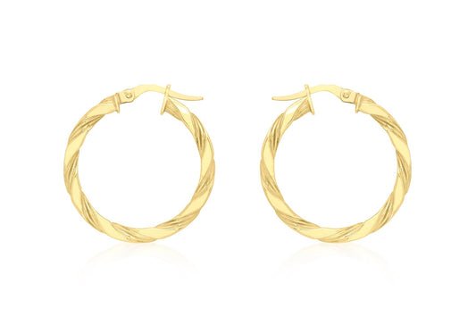 9ct Yellow Gold Flat Twist Hoops 20 mm