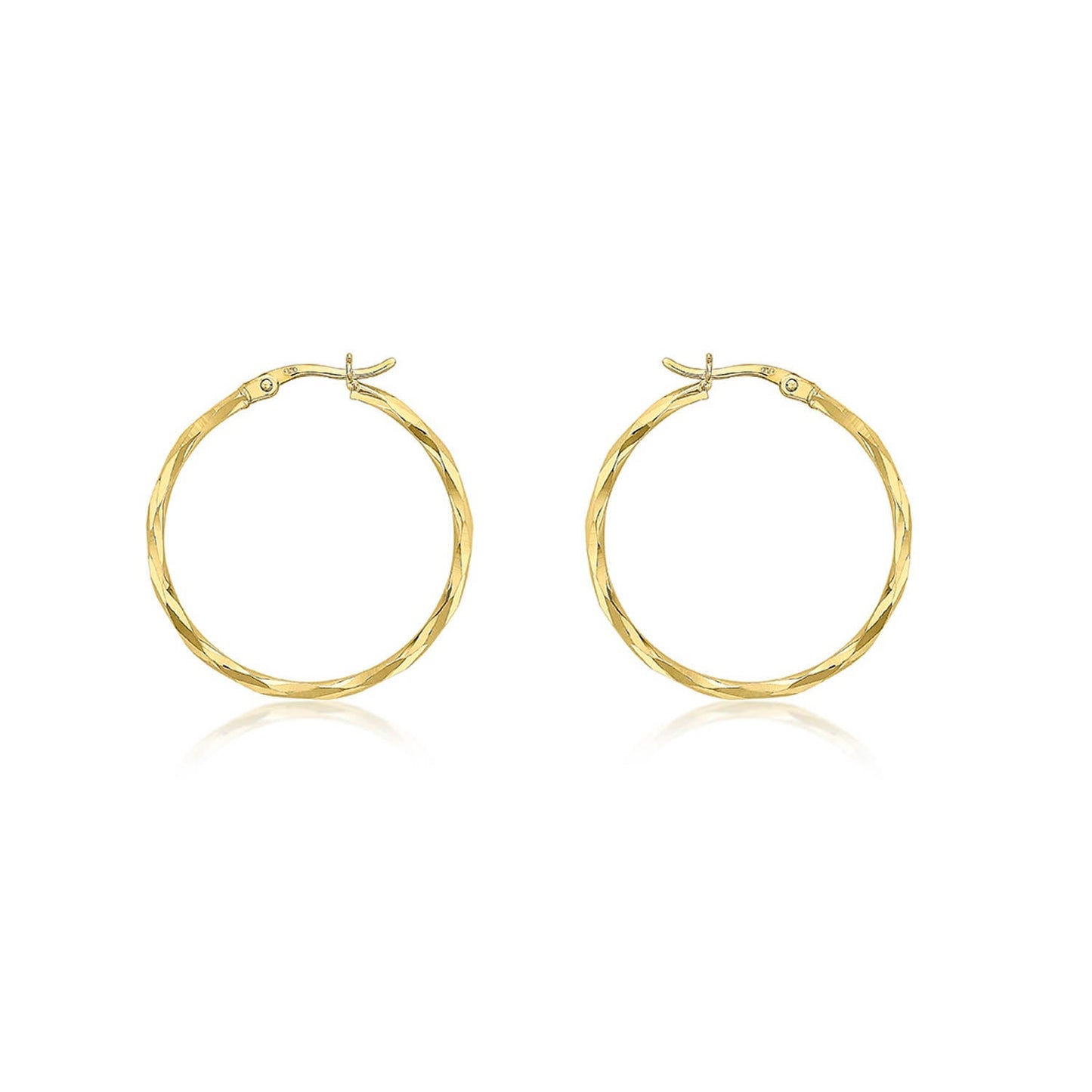 9ct Yellow Gold Diamond Cut Hoop Earrings 28mm