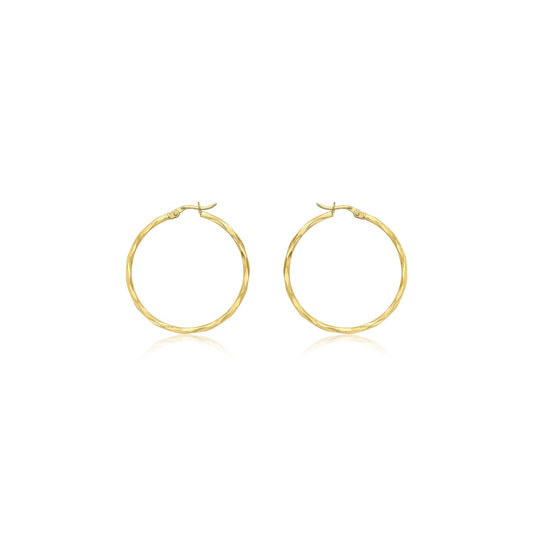 9ct Yellow Gold 33mm Diamond Cut Faceted Hoop Creole Earrings