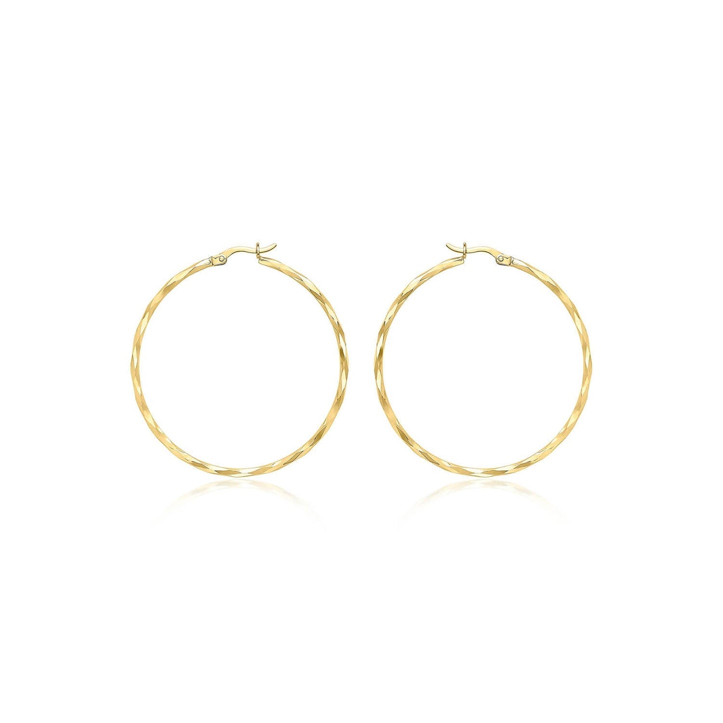 9ct Yellow Gold Diamond Cut Hoop Earrings 42mm