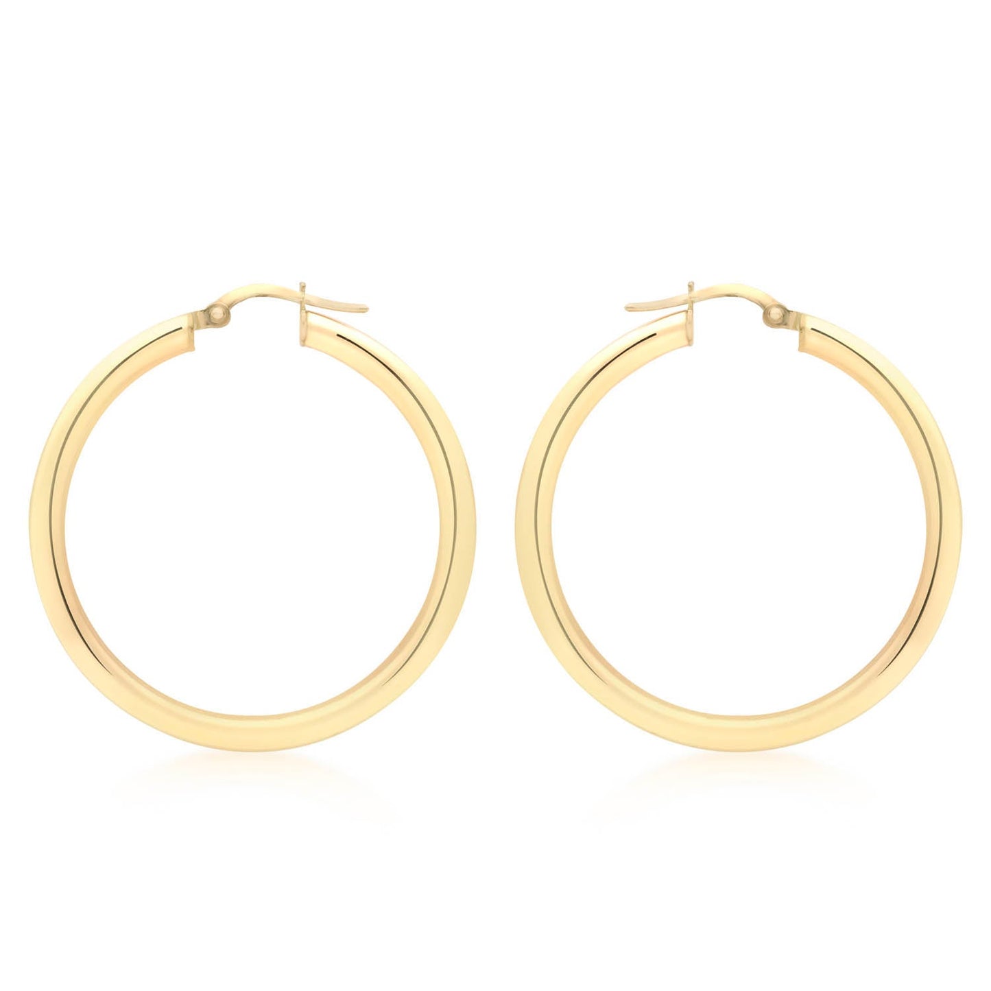 9ct Yellow Gold 3mm Round Hoop Earrings 35mm