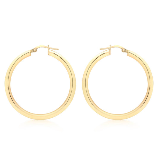 9ct Yellow Gold 3mm Round Hoop Earrings 35mm