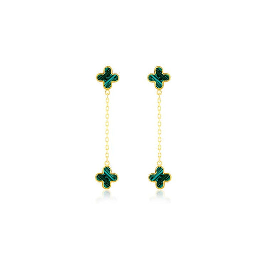 9ct Yellow Gold Malachite Petal Drop Earrings