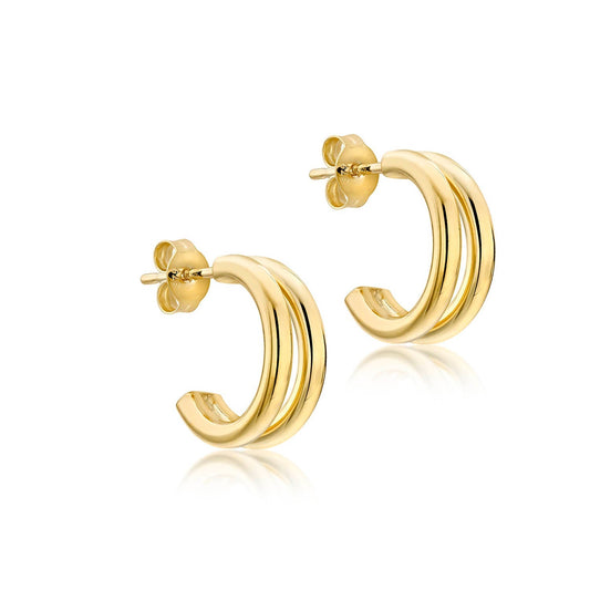 9ct Yellow Gold Double Tube Half Hoop Earrings 15mm