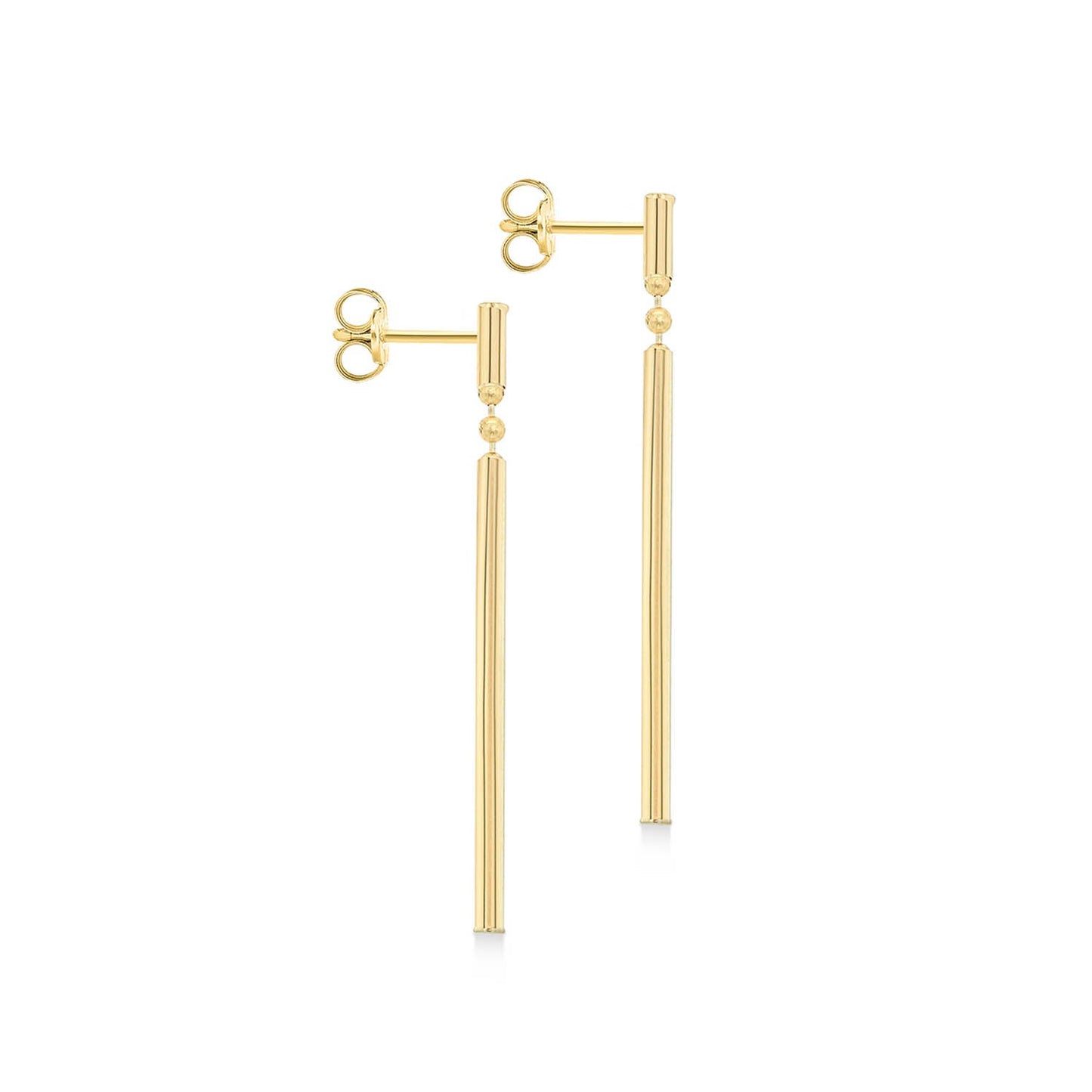 9ct Yellow Gold Round Bar Drop Earrings 41mm