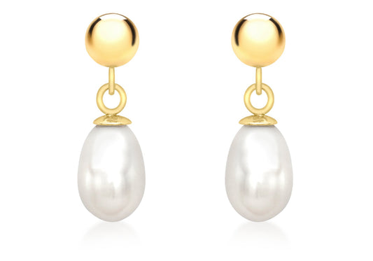 9ct Yellow Gold Pearl Drop Earrings 5mm