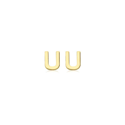 9ct Yellow Gold Mini Initial 'U' Stud Earrings