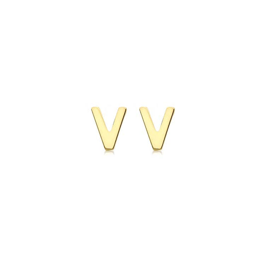9ct Yellow Gold Mini Initial 'V' Stud Earrings