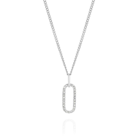 9ct white gold 0.15ct diamond paperclip drop pendant