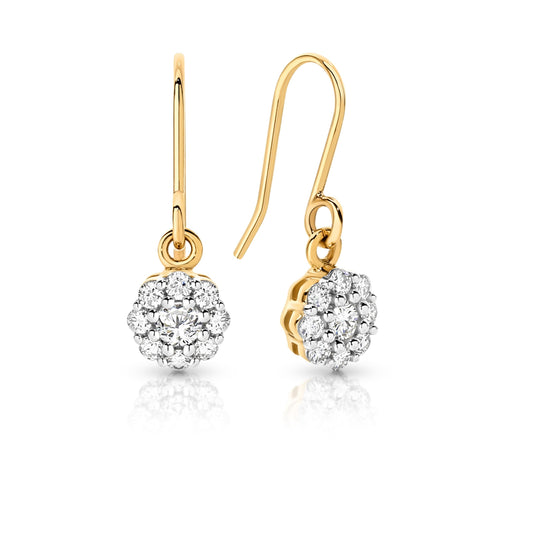 9ct Yellow Gold 0.25ct Diamond Cluster Drops