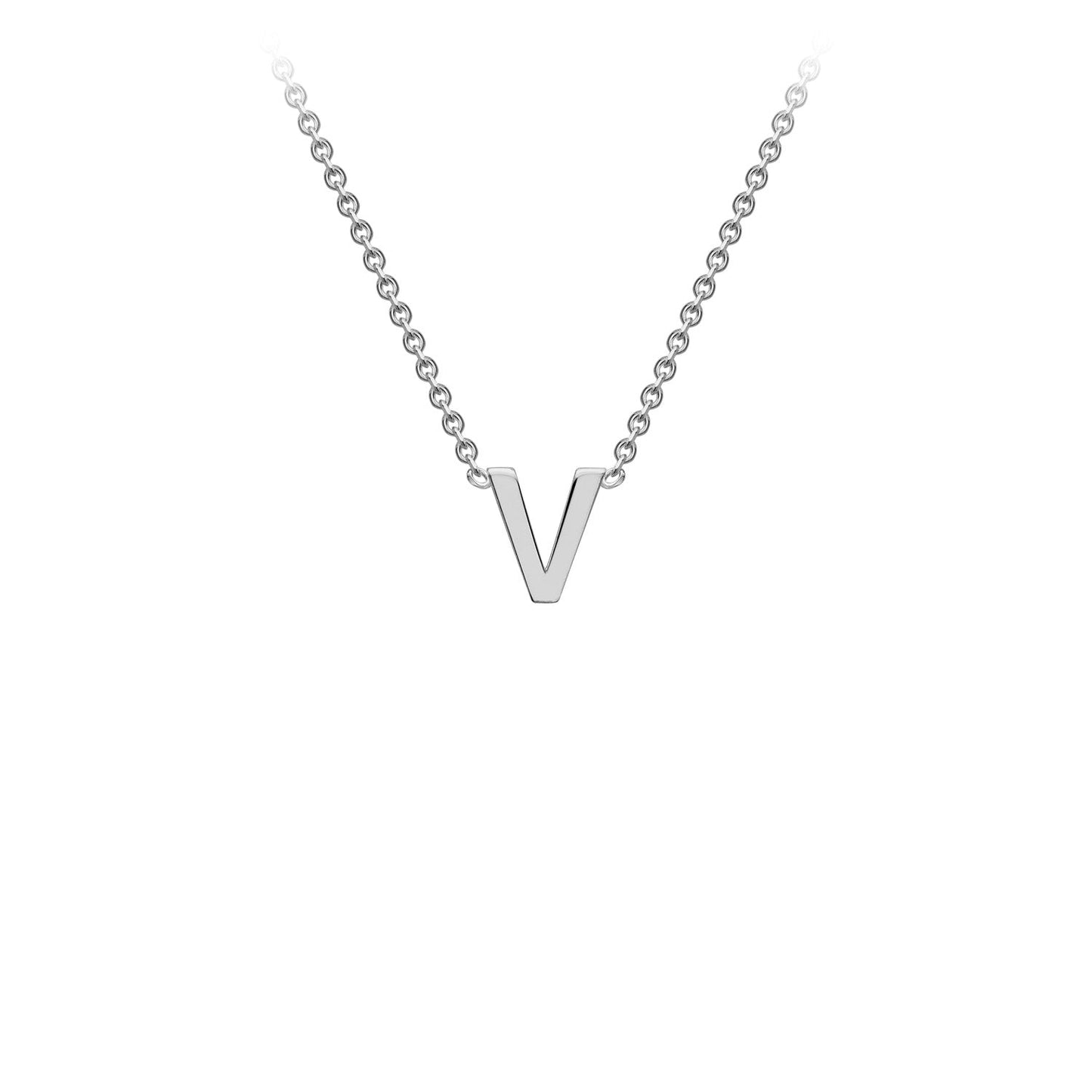 9ct White Gold 'V' Initial Adjustable Letter Necklace 38/43cm