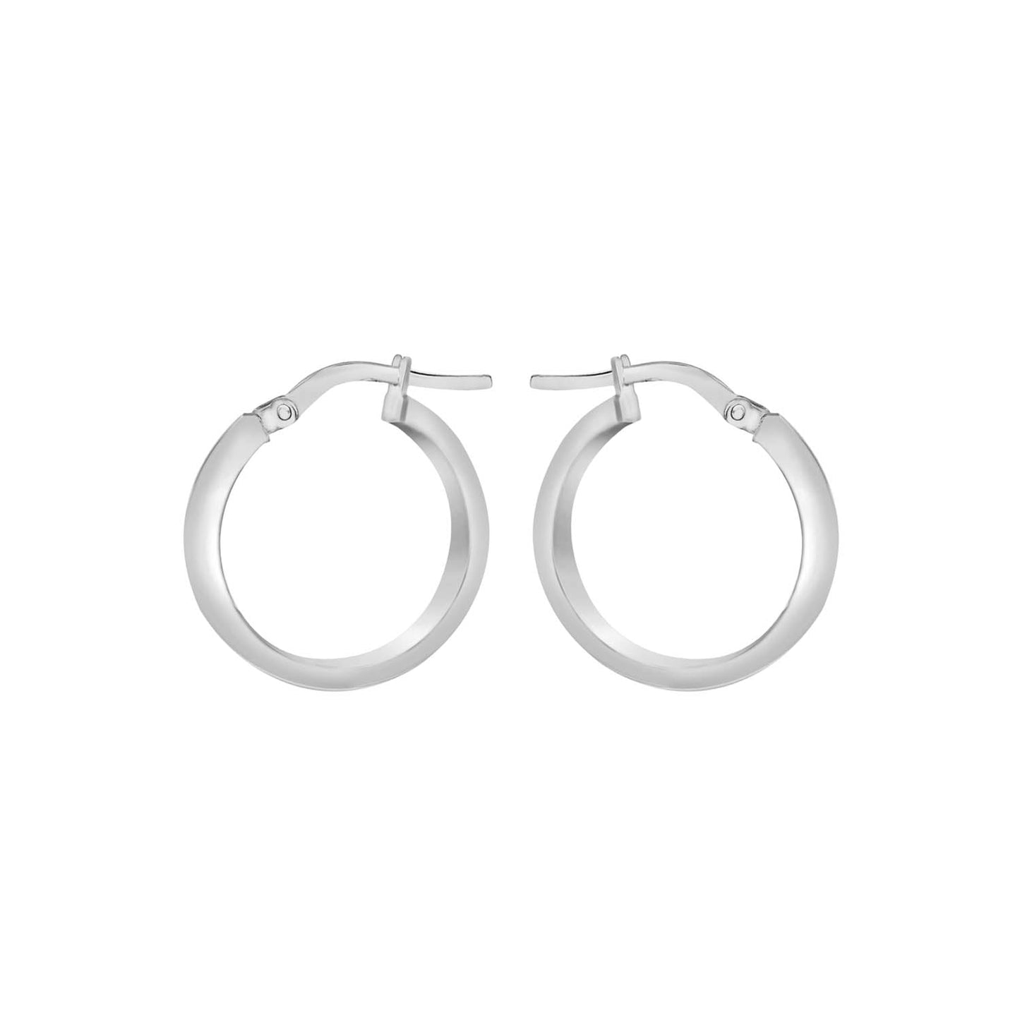 9ct White Gold 3mm Rectangular-Tube 15mm Hoop Creole Earrings