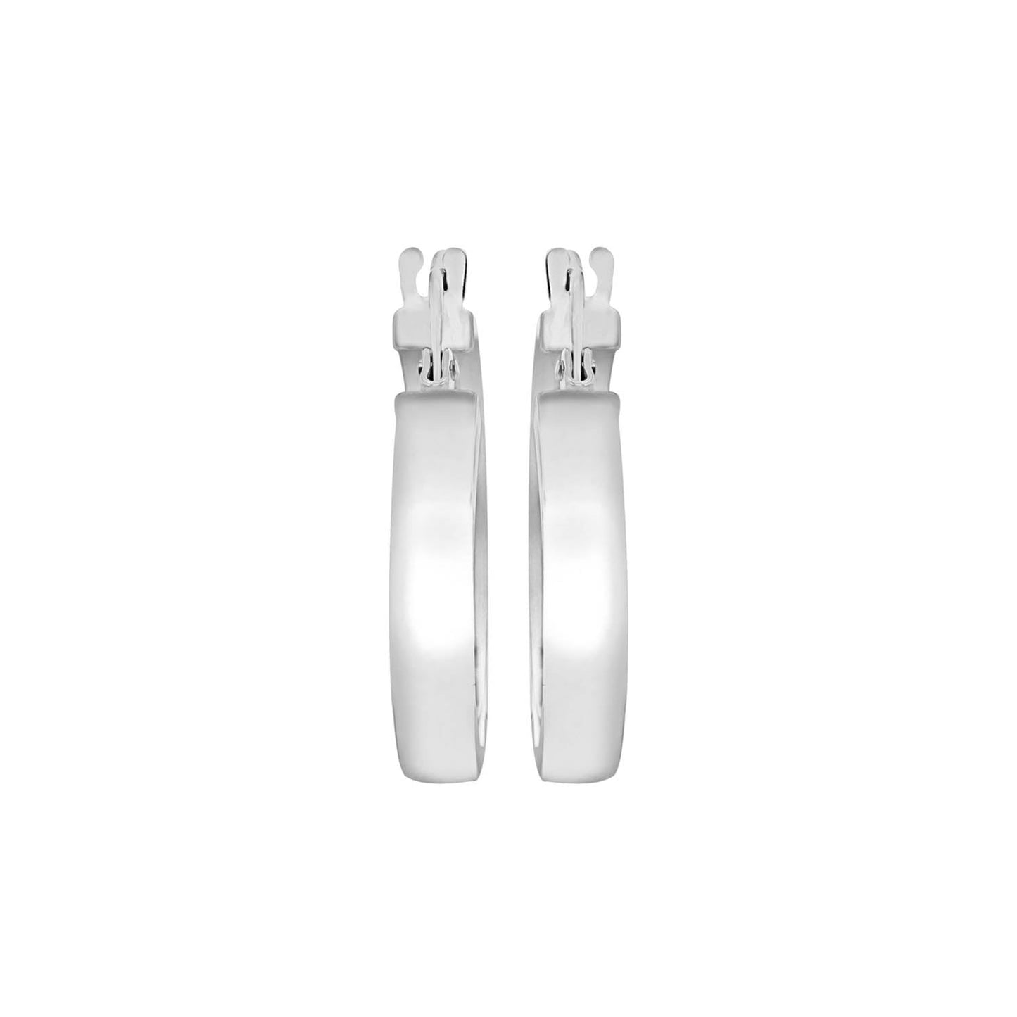 9ct White Gold 3mm Rectangular-Tube 15mm Hoop Creole Earrings
