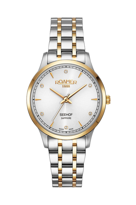 Roamer Seehof 34mm White Dial Two Tone Stainless Steel Strap Watch