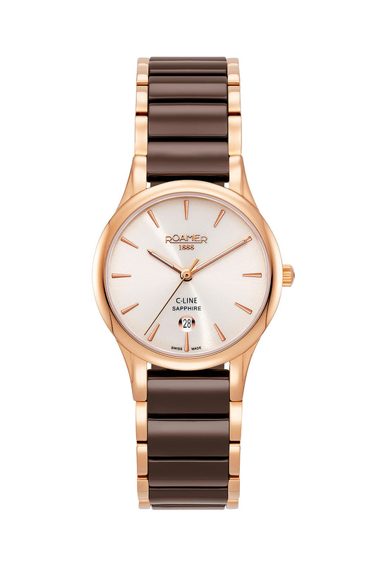 Roamer C Line 30mm Beige Dial Ceramic Stainless Steel Strap Watch
