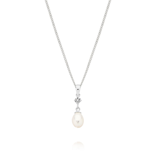 Silver Freshwater Pearl and cubic zirconia Pendant