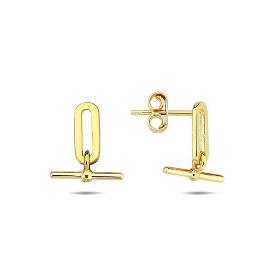 9ct Yellow Gold T-Bar Stud Earrings