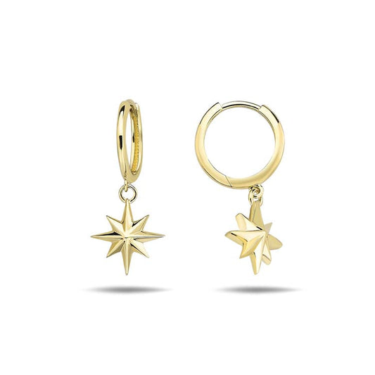 9ct Yellow Gold Star Round Huggie Earrings