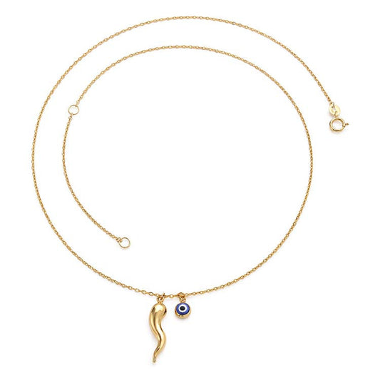 9ct Yellow Gold Nazar & Gold Horn Necklace 40-45cm