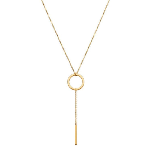 9ct Yellow Gold Circle & Bar 'Y' Necklace 40-45cm