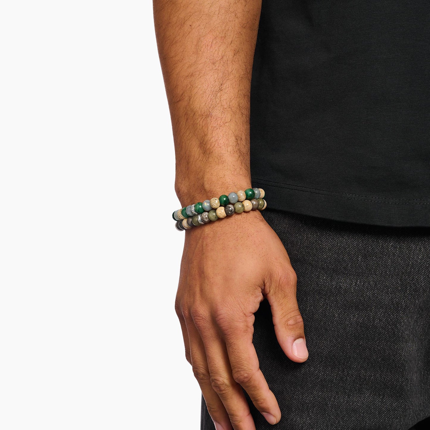 THOMAS SABO Jasper, jade, labradorite beaded bracelet