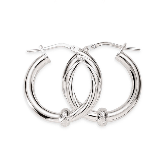 Silver polished twist hoops 15mm