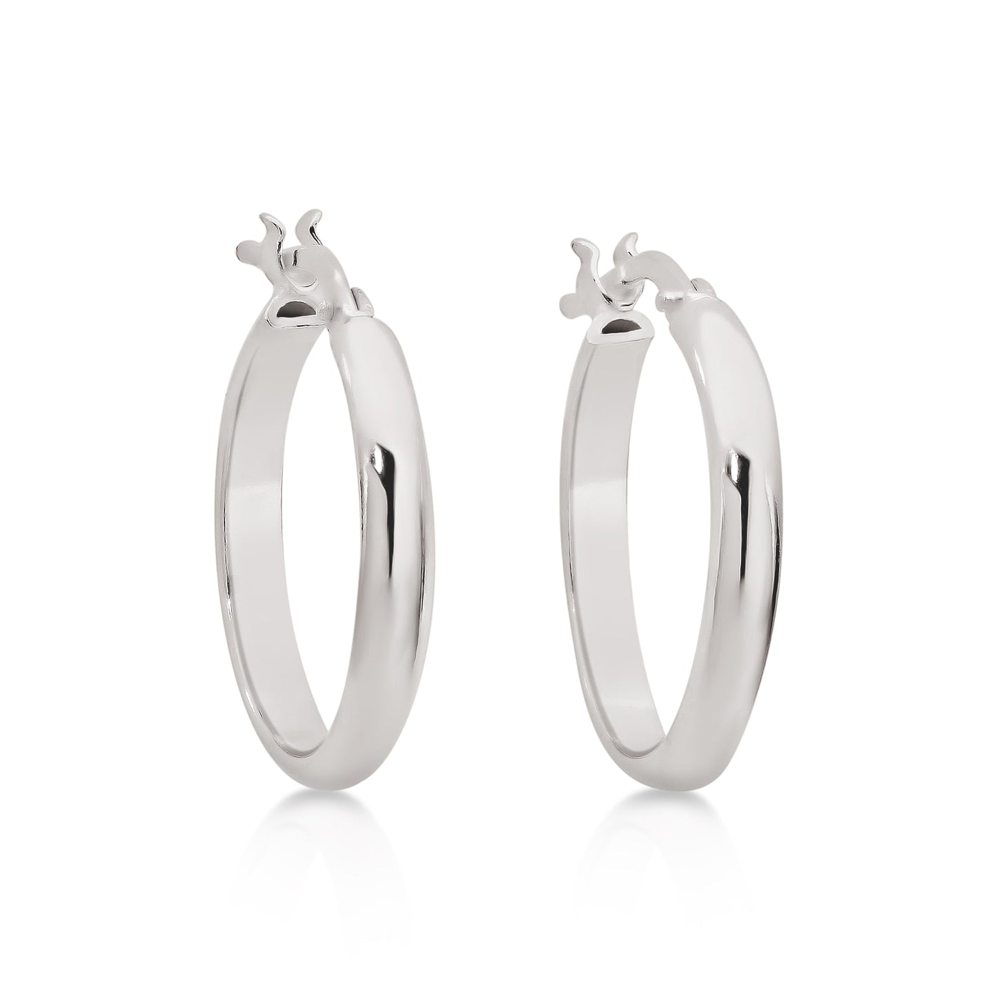 Silver half round polished hoops 15mm