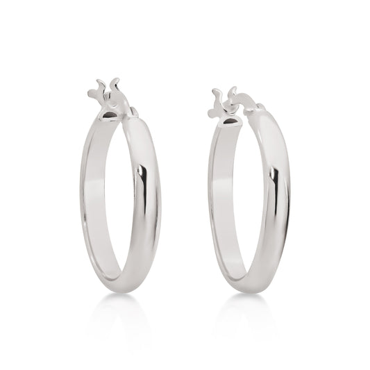 Silver half round polished hoops 15mm