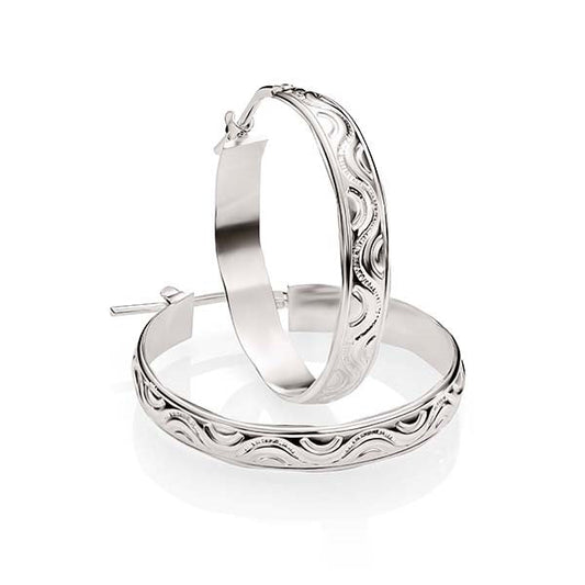 Silver engraved hoops 20mm