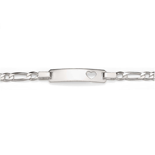 Silver figaro engravable heart ID bracelet