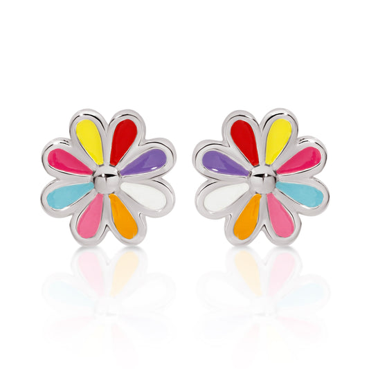 Silver multicolour flower studs