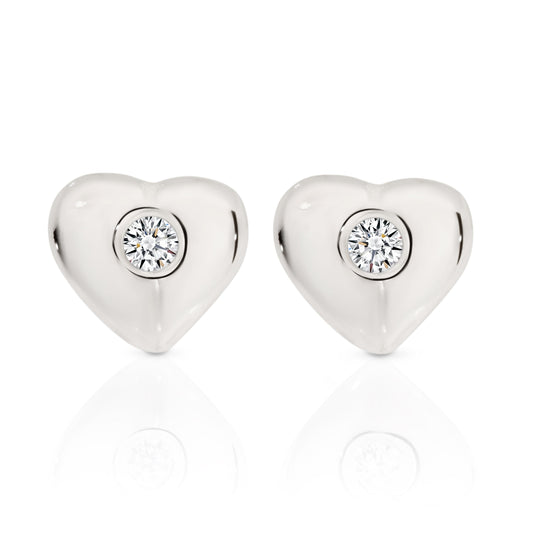 Silver cubic zirconia heart studs
