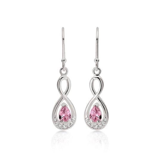 Silver pink cubic zirconia infinity drops