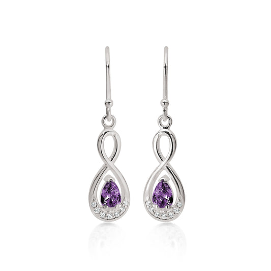 Silver purple cubic zirconia infinity drops