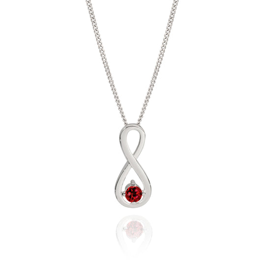 Silver ruby red cubic zirconia infinity pendant