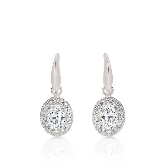 Silver cubic zirconia oval halo drops