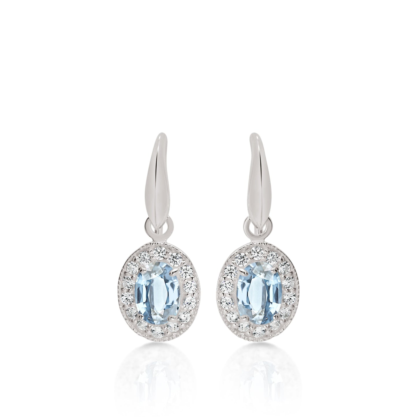 Silver oval light blue cubic zirconia halo drops