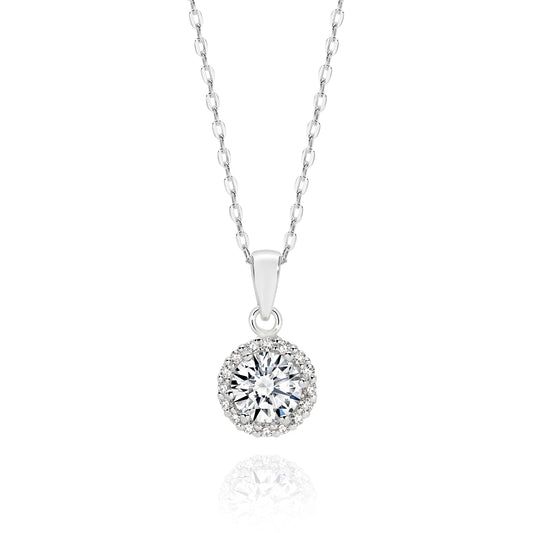 Silver cubic zirconia halo necklet