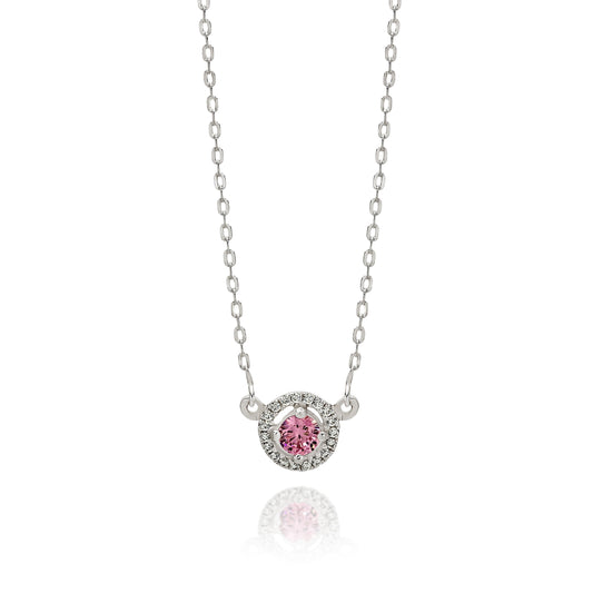 Silver pink cubic zirconia halo necklet