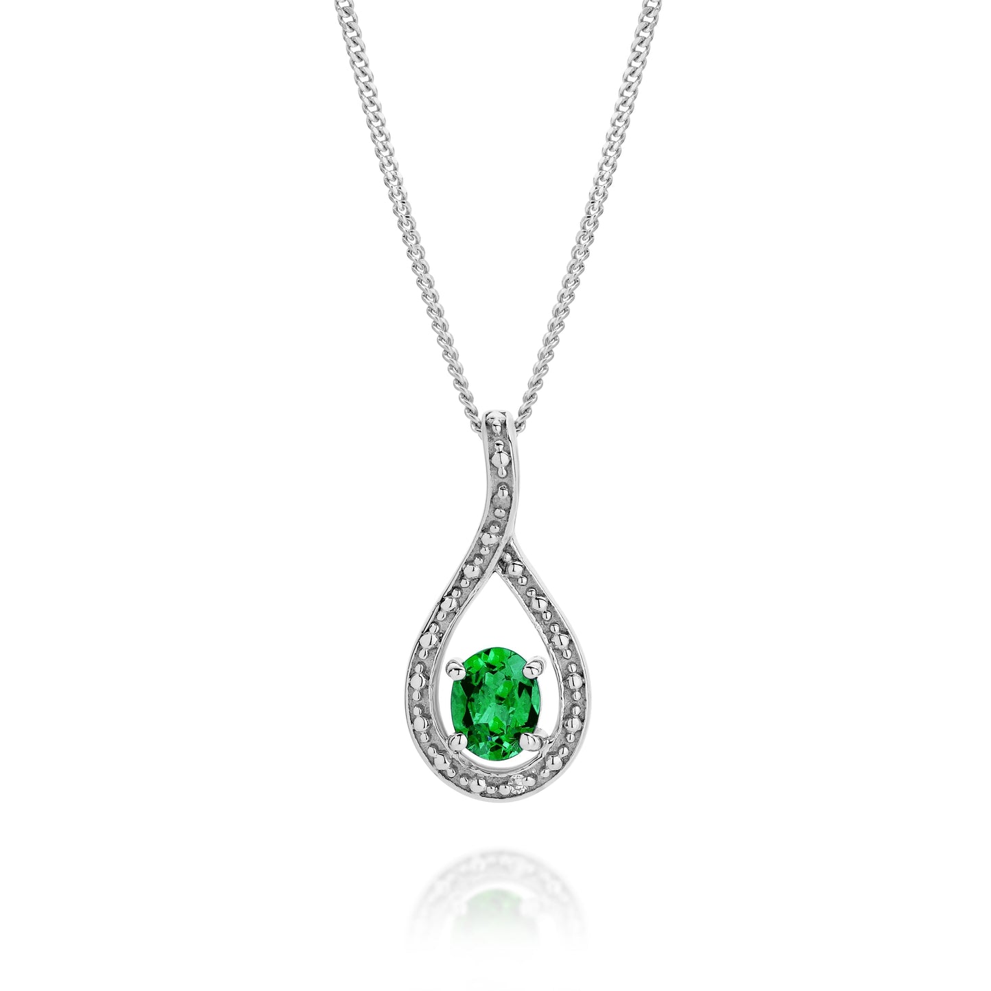 Silver cr emerald & diamond pendant