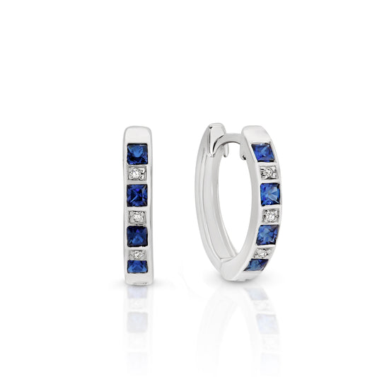 Silver created sapphire & diamond earrings