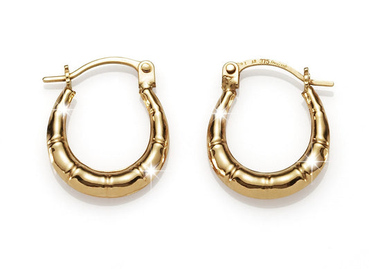 9ct gold bamboo hoops 10mm